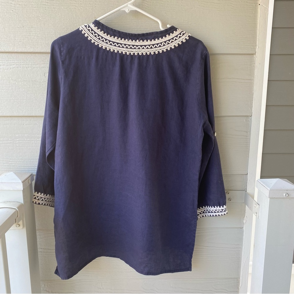 SYMPLE NYC Navy Blue Boho Linen Top - Picture 11 of 11